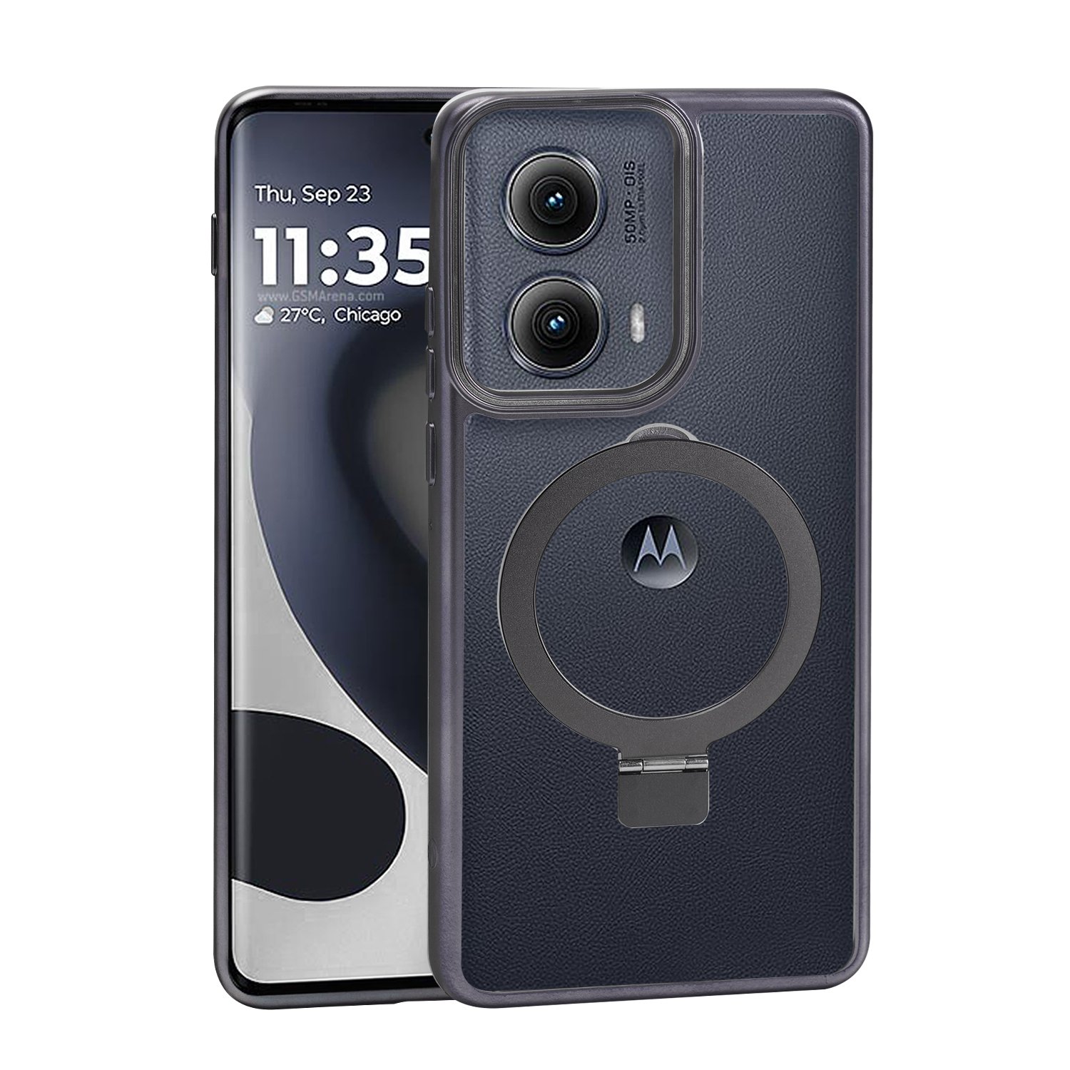 Crystal Clear Transparent RINGstand Phone Case for Motorola Edge 2024 with Edge Protection Black