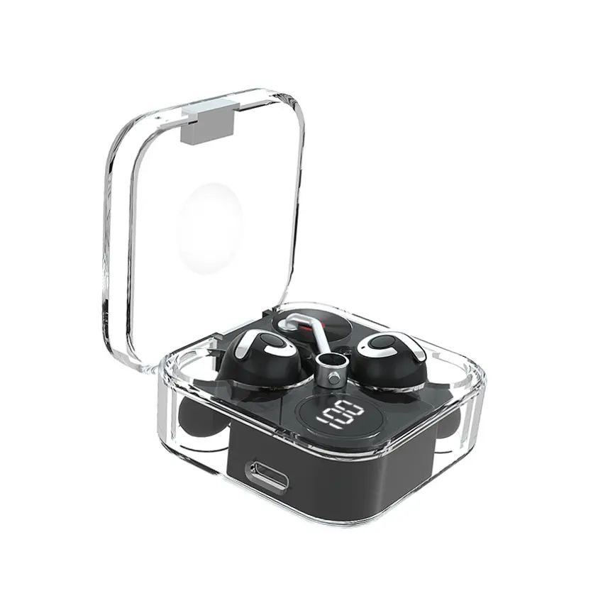 Record Player Design TWS Bluetooth Wireless Earbuds Headset With BATTERY Display NP61Pro (Black)