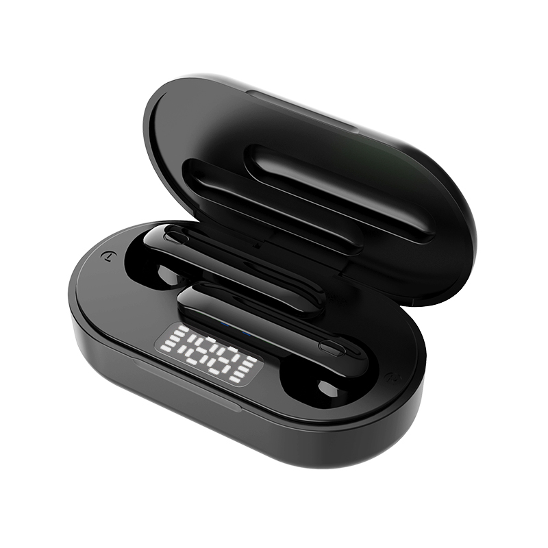 Power Sports TWS Bluetooth Wireless Headset Earbuds With BATTERY Display (Black)