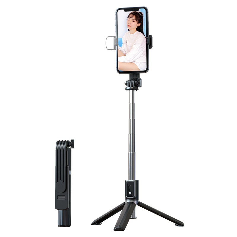 ''LED Light Selfie Stick Tripod, Extendable Selfie Stick with Detachable Wireless Remote (Black)''