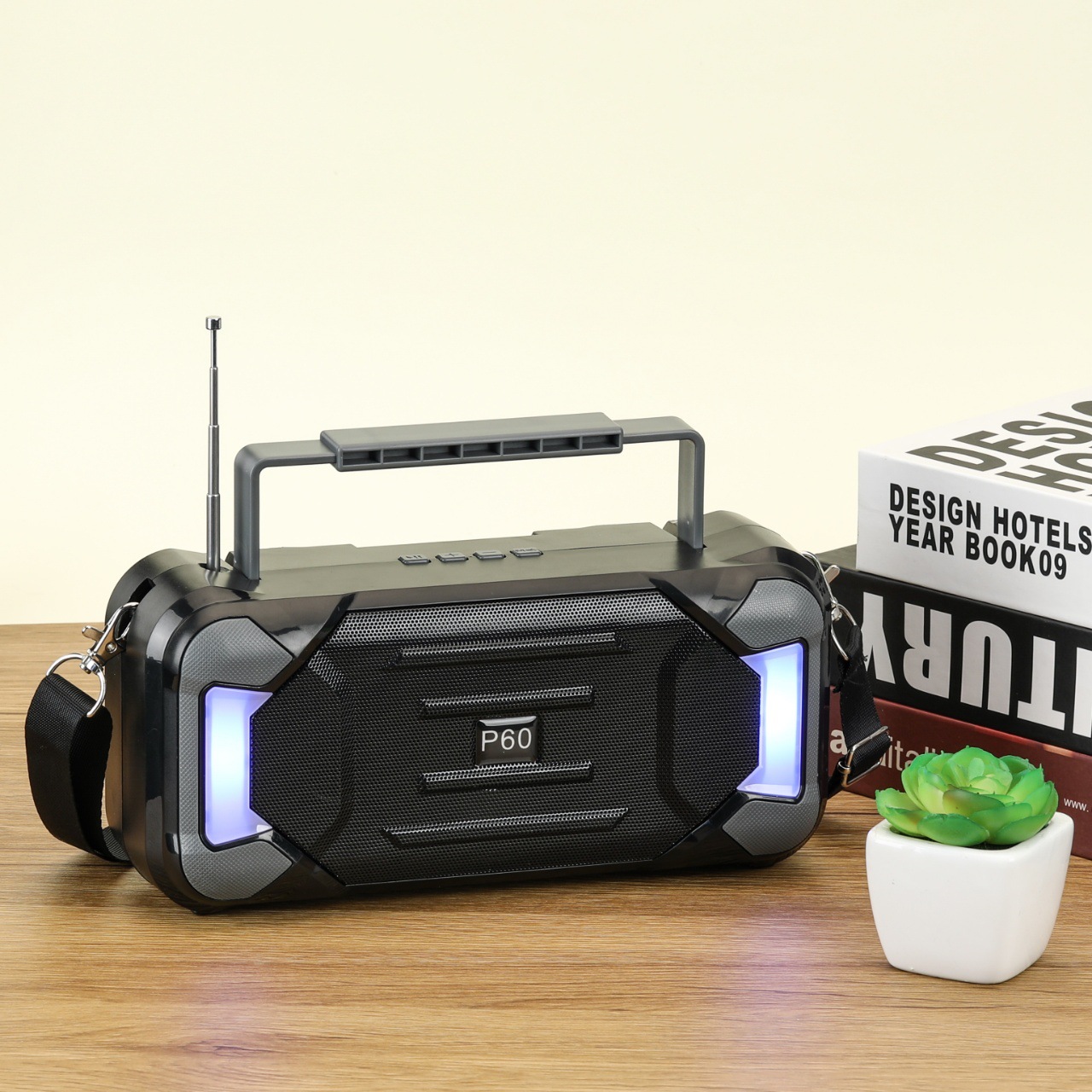 Carry Handle RGB LED Lights Wireless Portable Bluetooth SPEAKER P60 (Black)