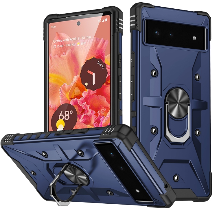 Shockproof Tech Armor RING Stand Rugged Case for Google Pixel 7 (Blue)