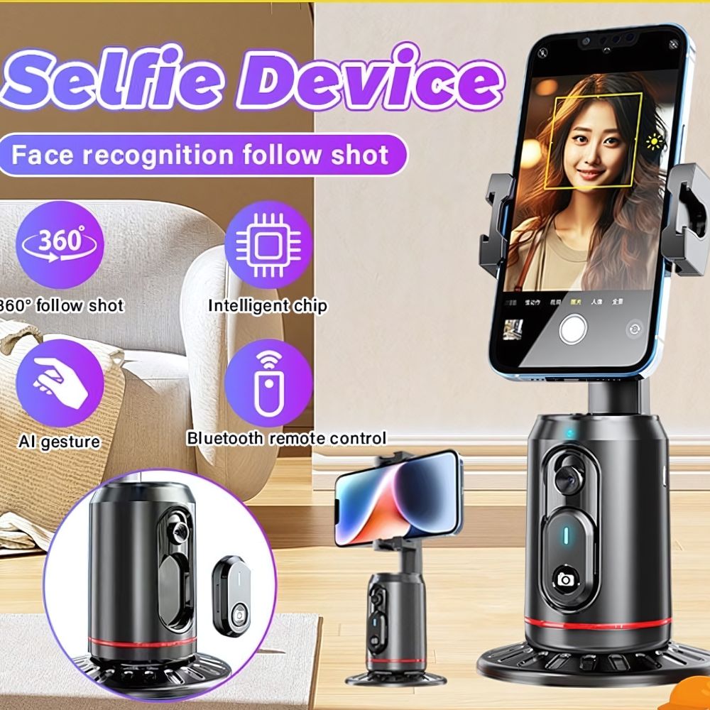 360 AUTO Face Tracking Smart Tripod Camera Mount w/Remote Control & Built-in Camera, Black