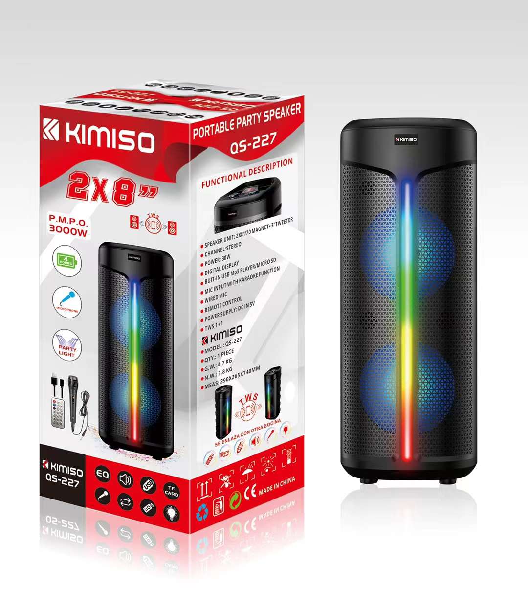 Tower Wireless Portable Bluetooth SPEAKER with Karaoke Microphone QS-227 (Black)