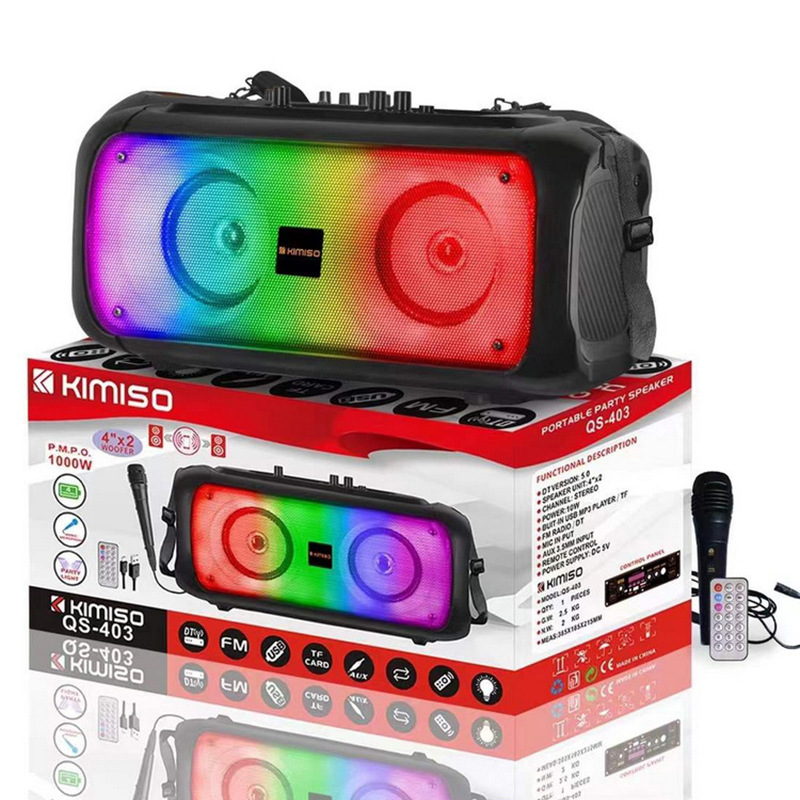 Cool RGB LED Light DJ Karaoke Portable Bluetooth Wireless SPEAKER with Microphone QS403 (Black)