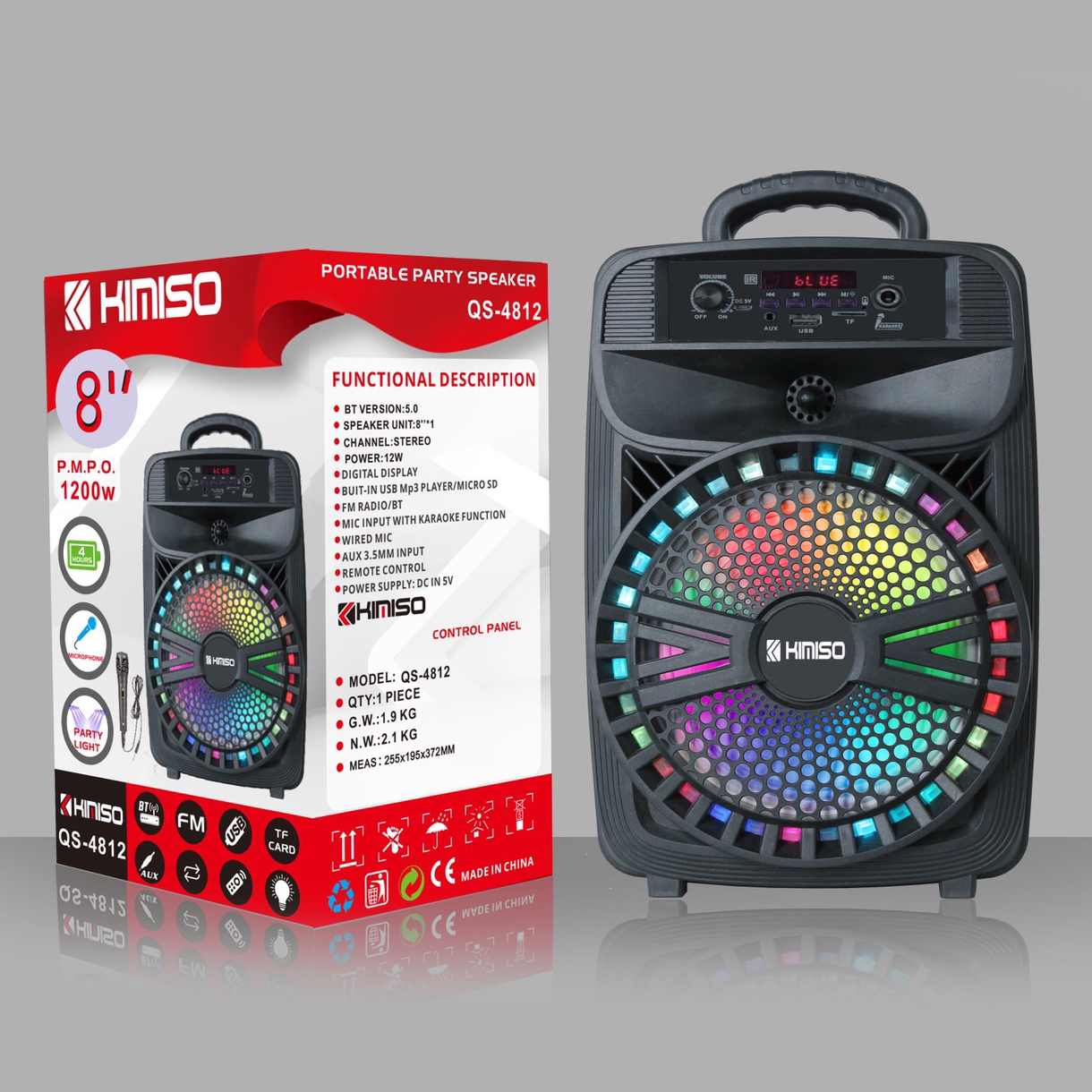 RGB Color Light Karaoke Wireless Bluetooth SPEAKER with Microphone and Remote QS4812 (Black)