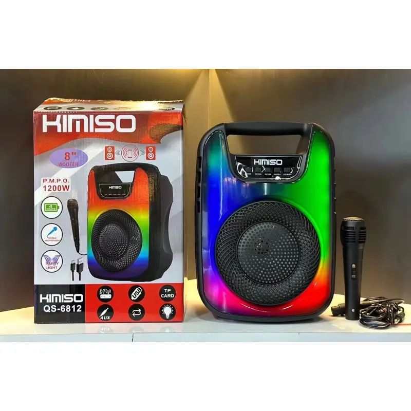 RGB LED Light Karaoke Indoor Outdoor Bluetooth Wireless SPEAKER with Microphone QS6812 (Black)