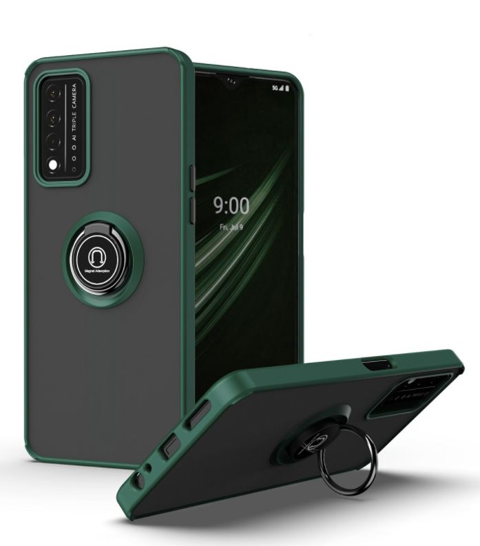 Tuff Slim Armor Hybrid RING Stand Case for T-Mobile Revvl V+ 5G (Dark Green)