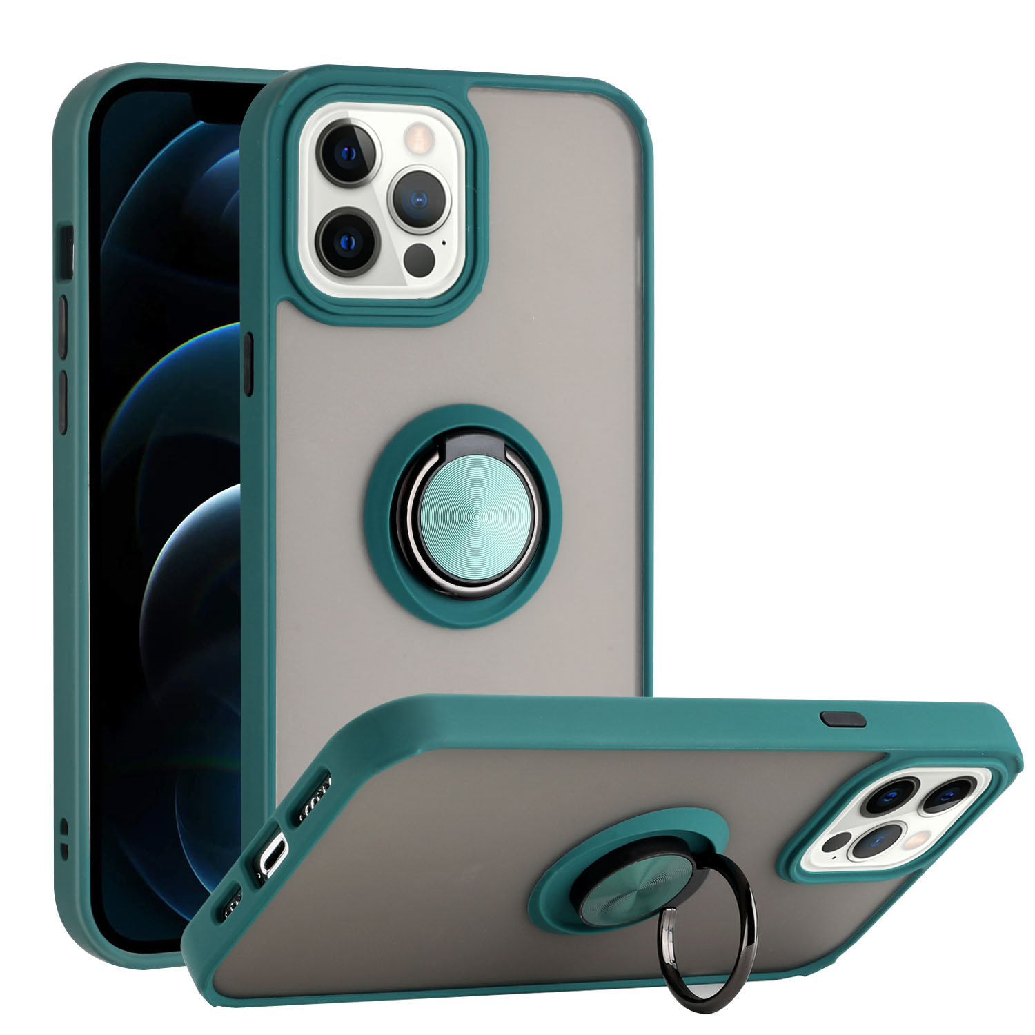 Tuff Slim Armor Hybrid RING Stand Case for Apple iPhone 13 Pro Max [6.7] (Dark Green)