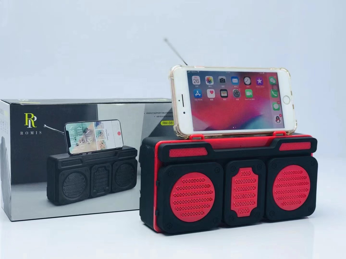 Boombox FM Radio Bluetooth SPEAKER Portable With Handle RMS612 for Bluetooth Device (Red)