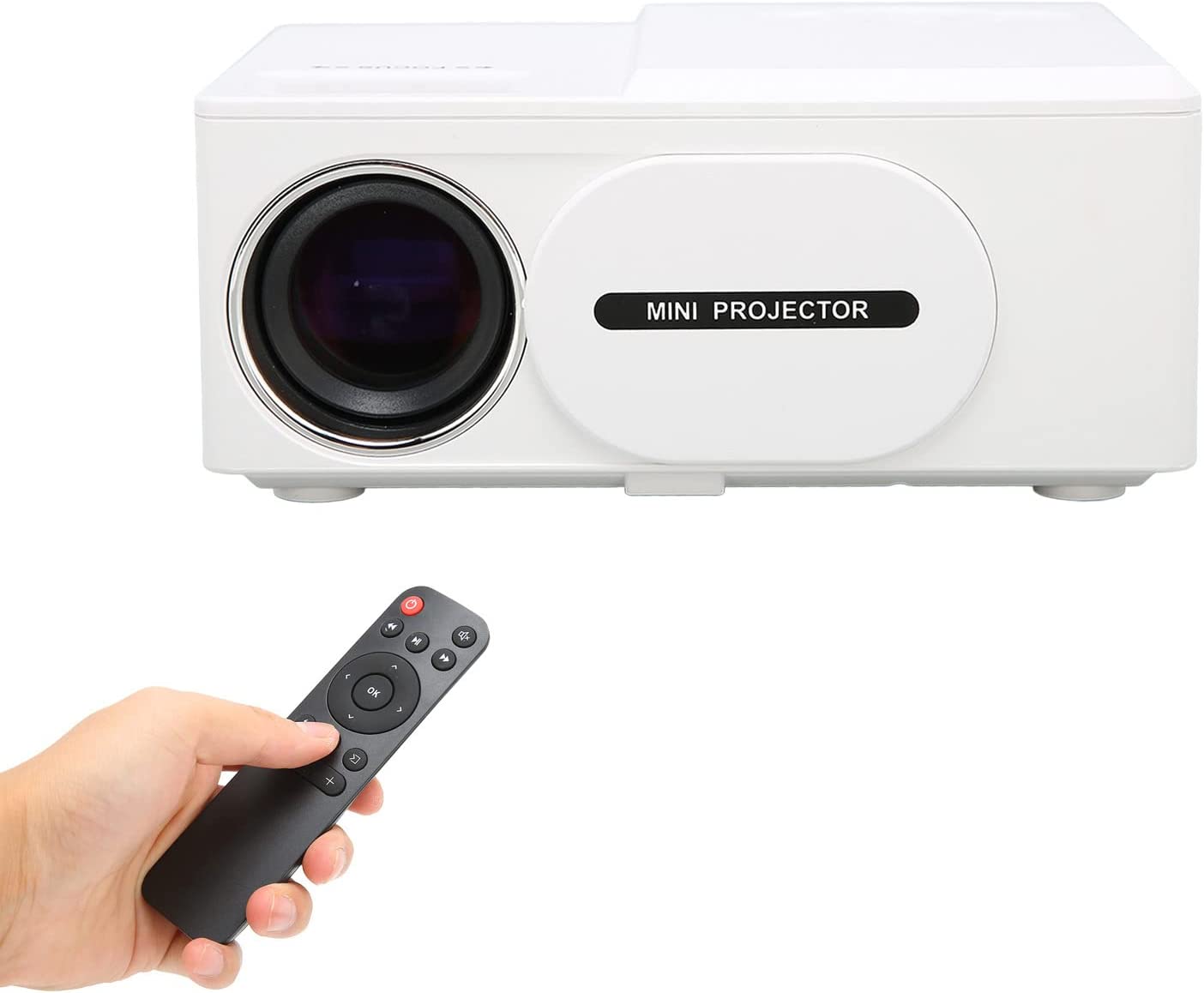 ''WIFI 1080P Mini Projector Full HD Projector with Speaker, Support HDMI, AV, Micro SD, USB C (White)