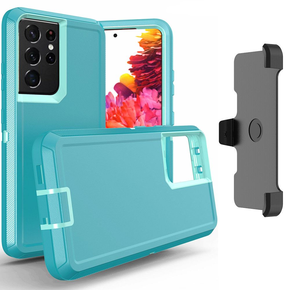 Rugged Armor Case for Galaxy S24 Plus: Dual-Layer Protection with BELT Clip (AquaBlue/Blue)