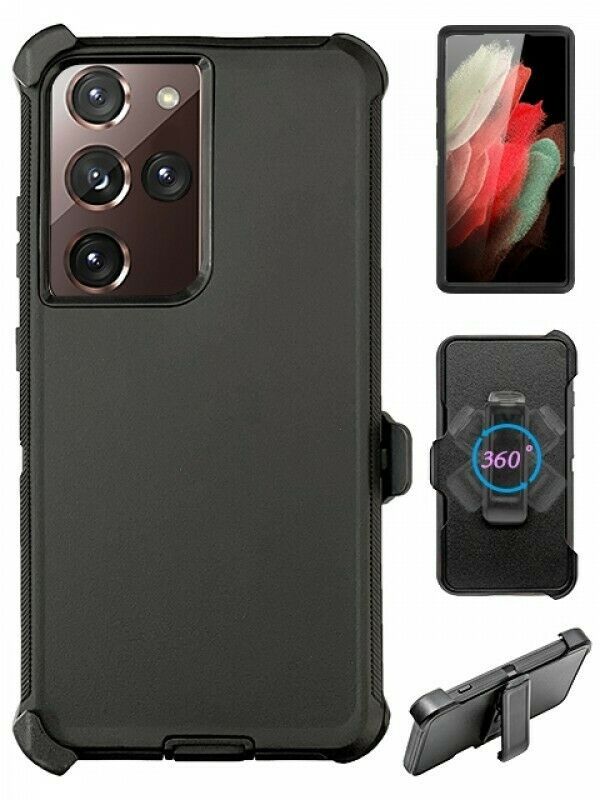 Premium Armor Heavy Duty Case with Clip for Samsung Galaxy S21 Ultra (6.9 inch) (Black Black)