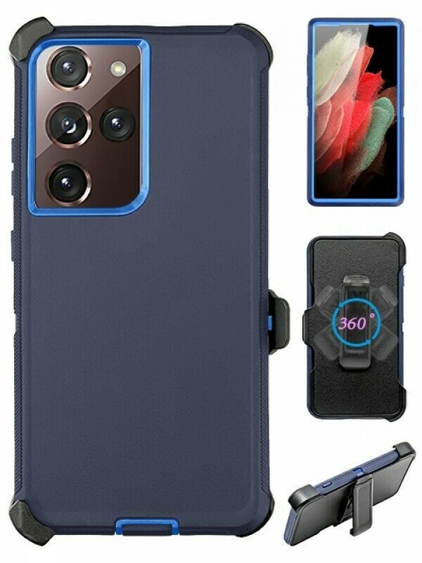 Heavy Duty Armor Robot Case with Clip for Galaxy S23 Ultra 5G (NavyBlue Blue)