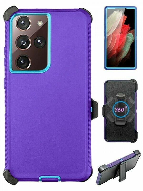 Premium Armor Heavy Duty Case with Clip for Samsung Galaxy S21 Ultra (6.9 inch) (Purple Blue)