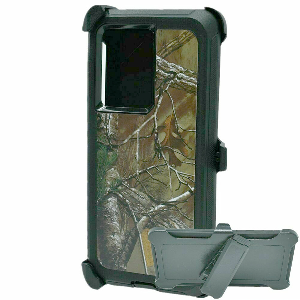 Rugged Camo Tree Black Case for Samsung Galaxy S24 5G - Heavy-Duty Protection with BELT Clip
