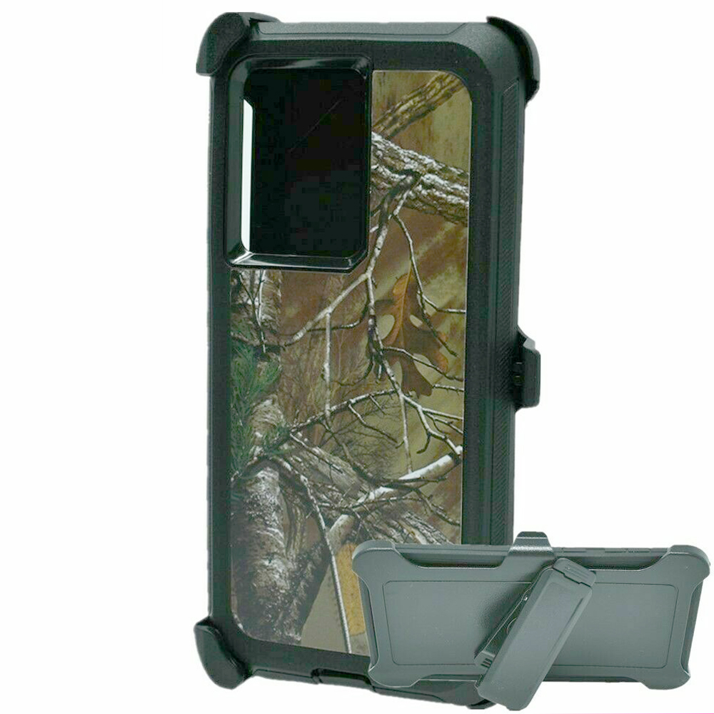 Premium Camo Heavy Duty Case with Clip for Samsung Galaxy S21 (6.2 inch) (Tree Black)