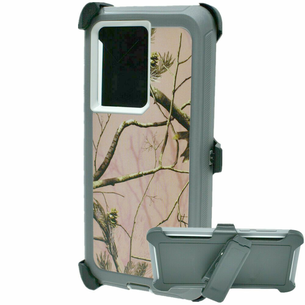 Premium Camo Heavy Duty Case with Clip for Samsung Galaxy S21 (6.2 inch) (Tree Pink)