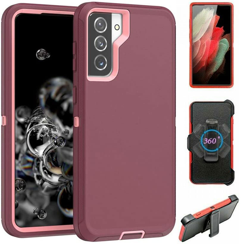 Premium Armor Heavy Duty Case with Clip for Samsung Galaxy S21 (6.2 inch) (Burgundy Pink)
