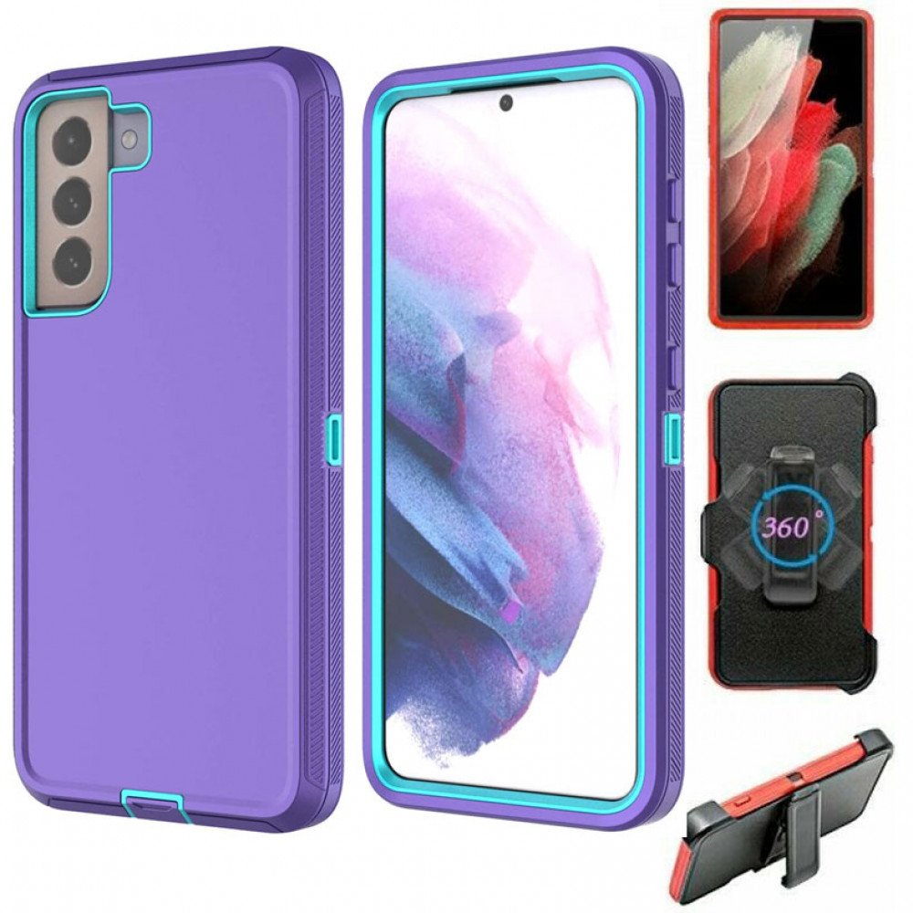 Heavy Duty Armor Robot Case with Clip for Samsung Galaxy S22 Plus (Purple Blue)