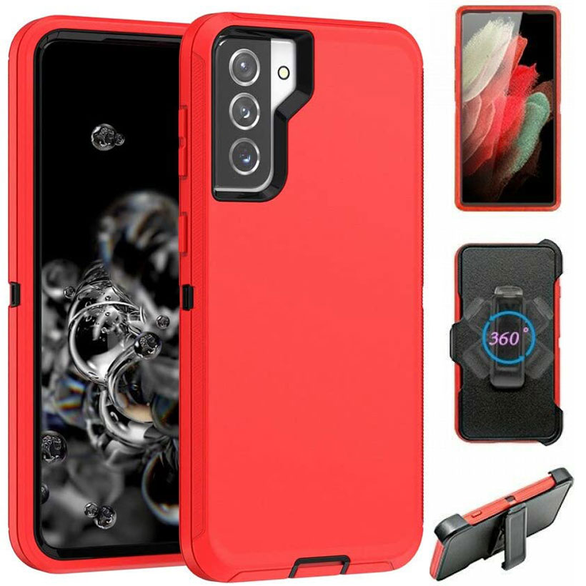Premium Armor Heavy Duty Case with Clip for Samsung Galaxy S21 (6.2 inch) (Red Black)