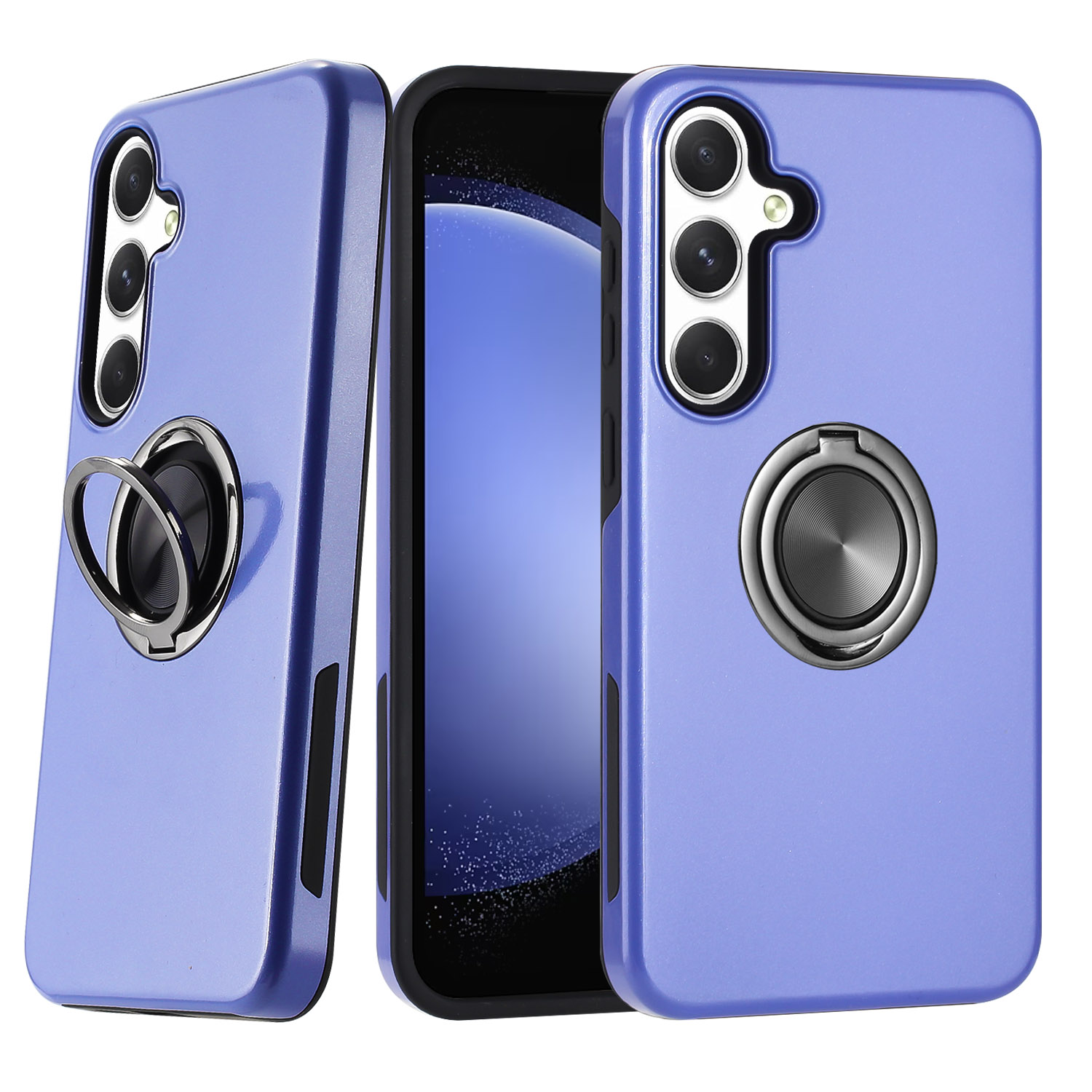Dual Layer Armor Ring Stand Case for Samsung Galaxy S25 5G - Shockproof Protective Cover Purple