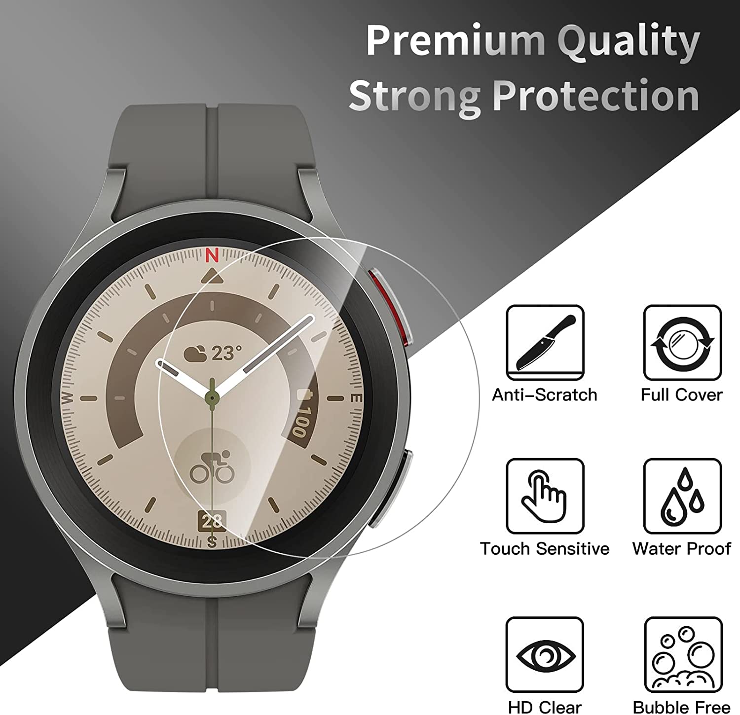 HD Tempered Glass Full Edge Screen Protector for Galaxy WATCH 5 Pro [45MM] (Clear)