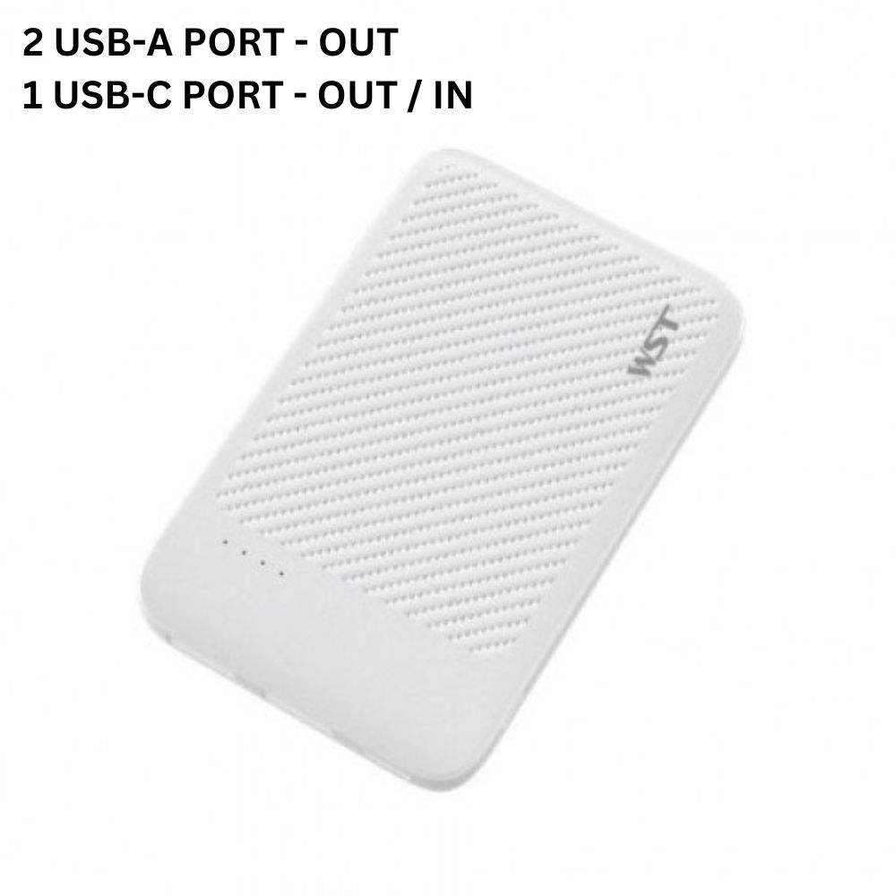 Slim 5000mAh Power Bank: USB-C & USB-A Ports, Fast Charging for All Devices (White)