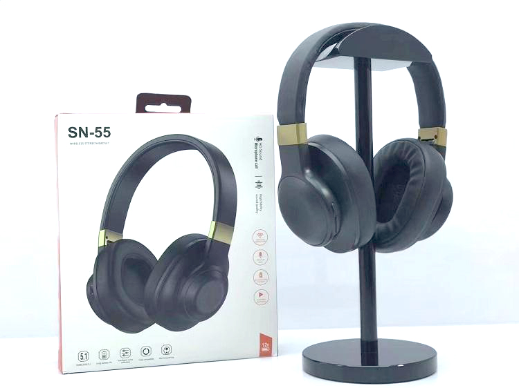 HD Sound with Soft Cushion Earcup Bluetooth Wireless Foldable HEADPHONE Headset SN-55 (Black)