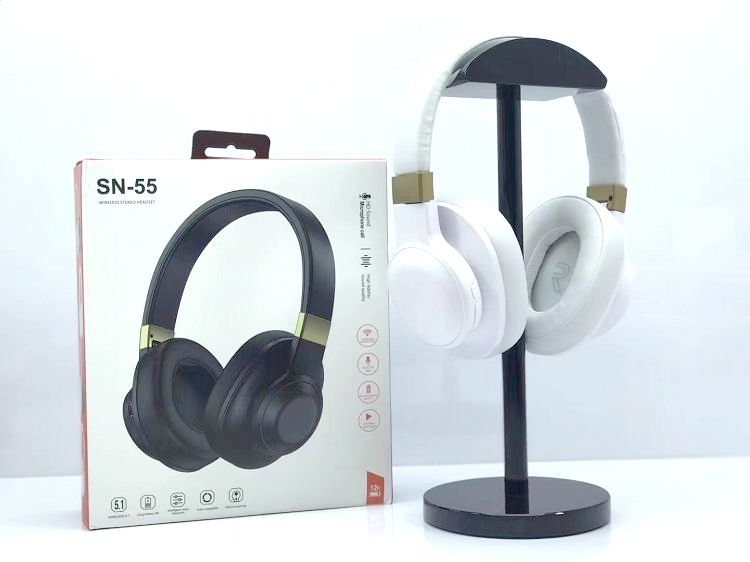 HD Sound with Soft Cushion Earcup Bluetooth Wireless Foldable HEADPHONE Headset SN-55 (White)