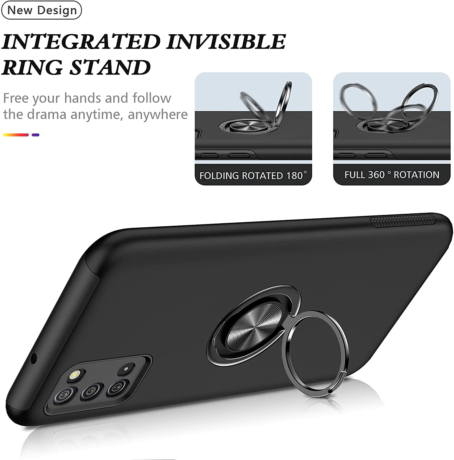 ''Dual Layer Armor Hybrid Stand RING Case for Samsung Galaxy A03s (USA), A02s (Black)''