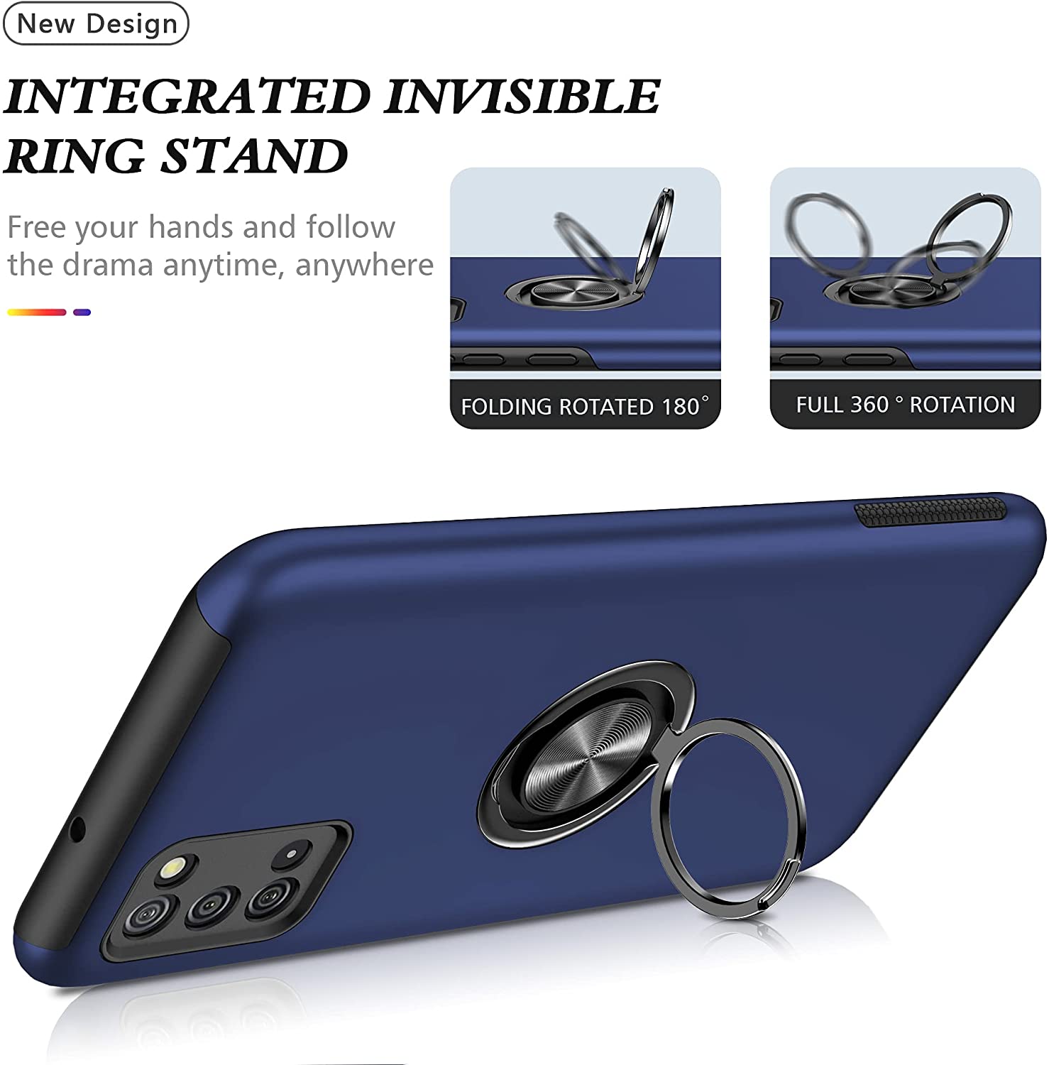 ''Dual Layer Armor Hybrid Stand RING Case for Samsung Galaxy A03s (USA), A02s (Blue)''