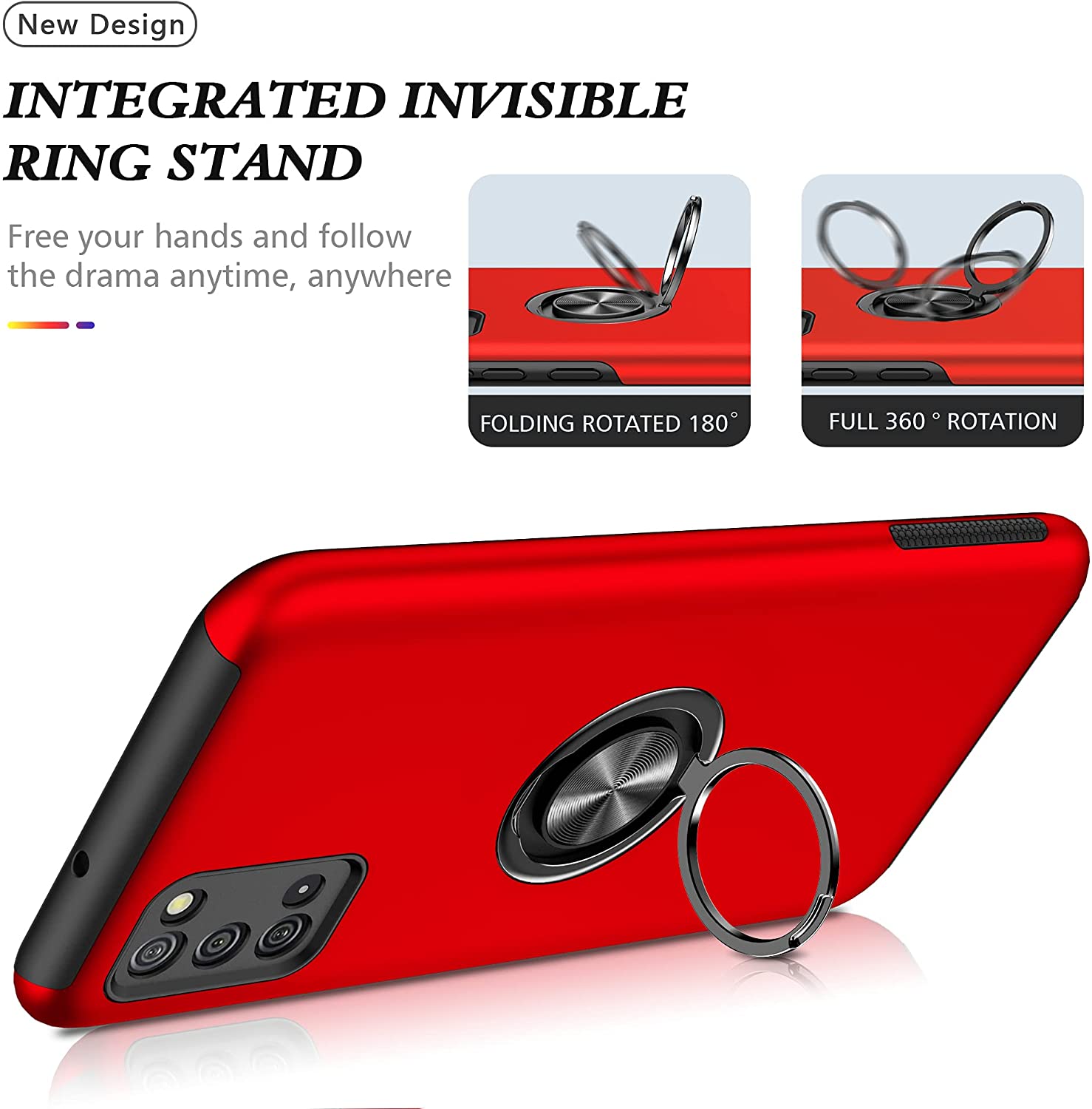 ''Dual Layer Armor Hybrid Stand RING Case for Samsung Galaxy A03s (USA), A02s (Red)''