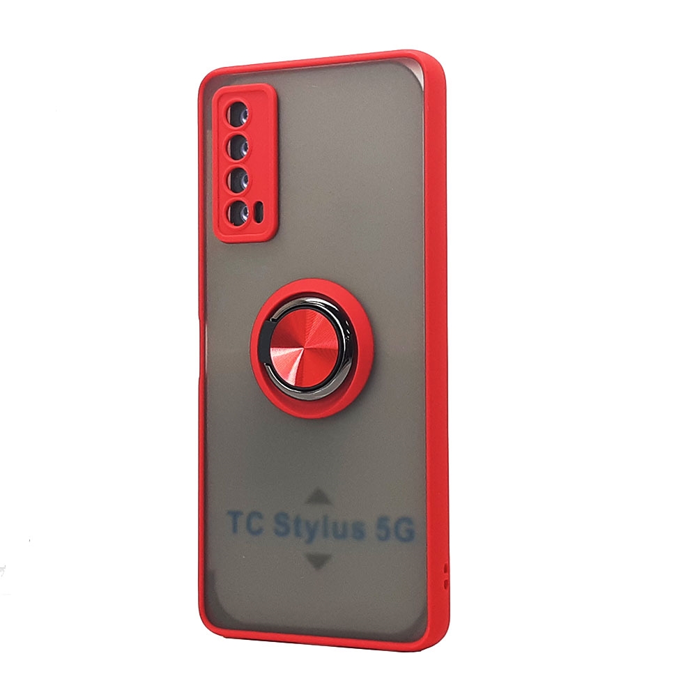 Tuff Slim Armor Hybrid RING Stand Case for TCL Stylus 5G (Red)
