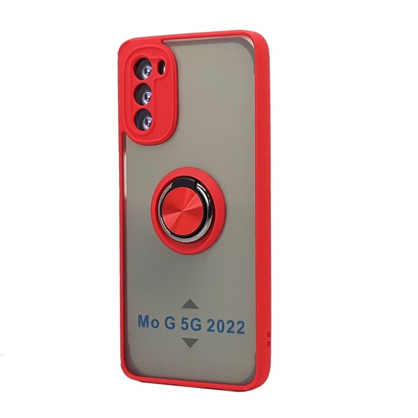 Tuff Slim Armor Hybrid RING Stand Case for Motorola Moto G 5G 2022 (Red)