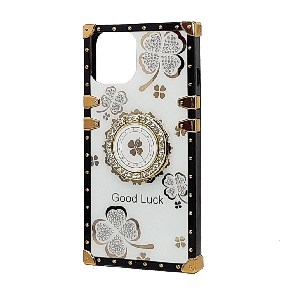 Heavy Duty Clover Diamond RING Stand Hybrid Case for iPhone 11 [6.1] (White)