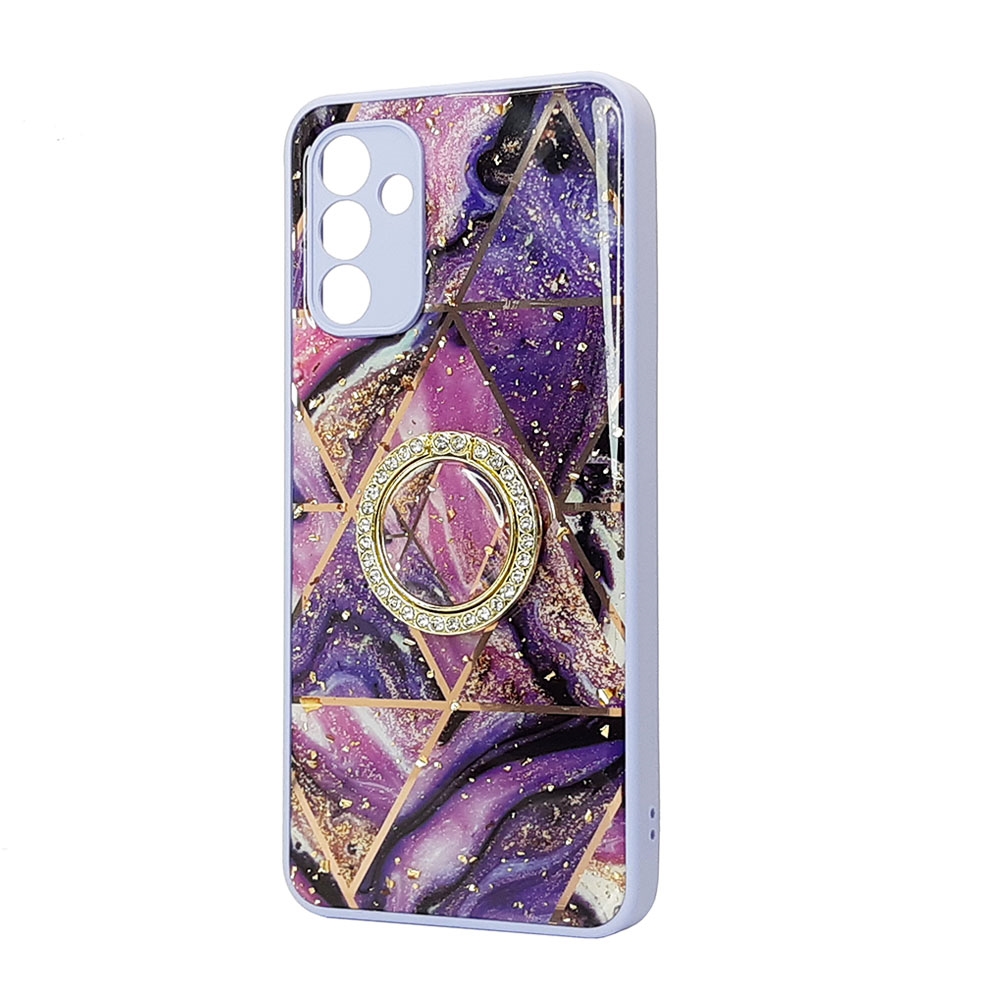Marble Design Bumper Edge Diamond RING Case for Galaxy A13 5G (Purple-A)