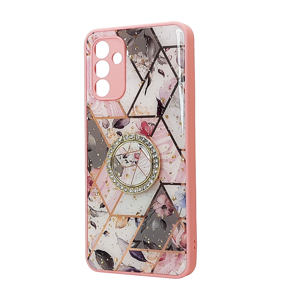 Marble Design Bumper Edge Diamond RING Case for Galaxy A13 5G (Pink-C)