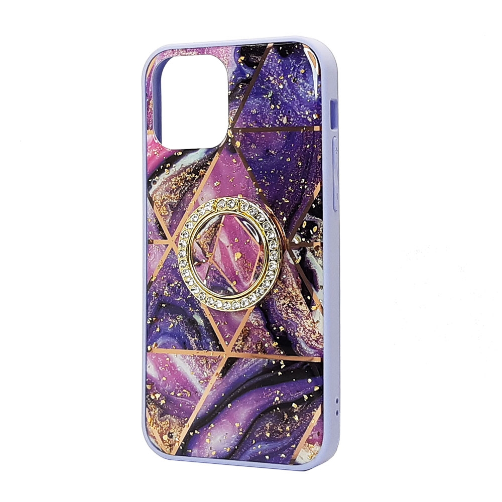 Marble Design Bumper Edge Diamond RING Case for iPhone 11 [6.1] (Purple-A)
