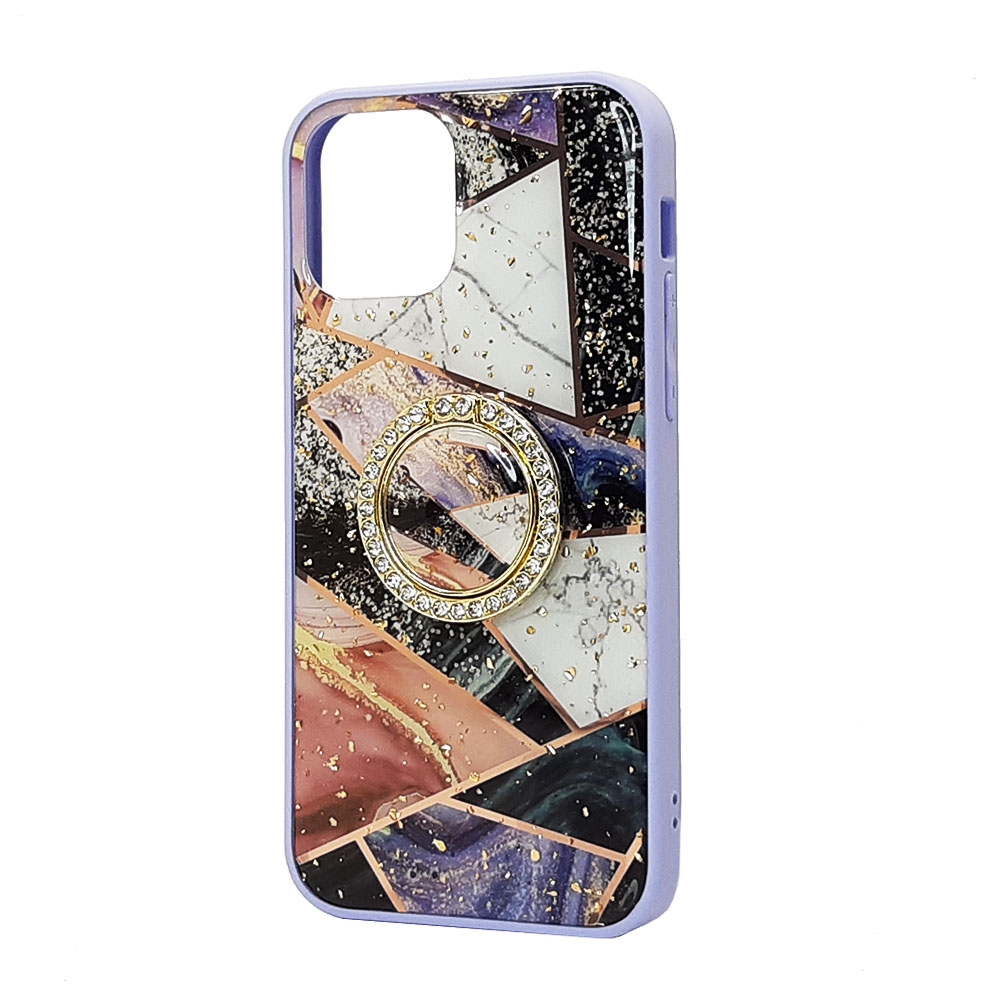 Marble Design Bumper Edge Diamond RING Case for iPhone 11 [6.1] (Purple-B)