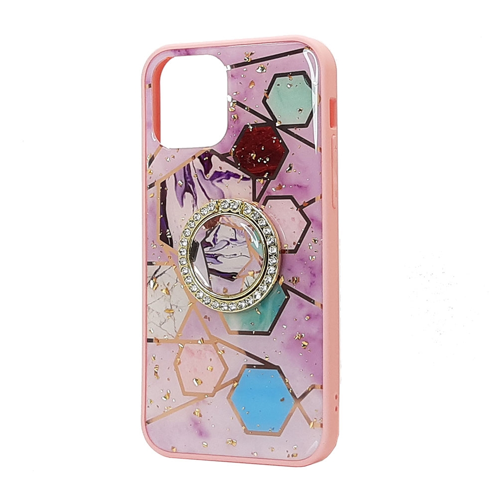 Marble Design Bumper Edge Diamond RING Case for iPhone 11 [6.1] (Pink-B)