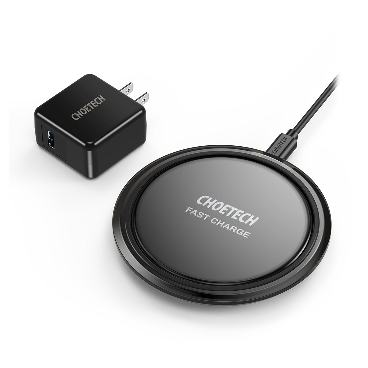 10W Fast Wireless Charging Pad with Smart Lighting Sensor and Charger Adapter T518 (Black)