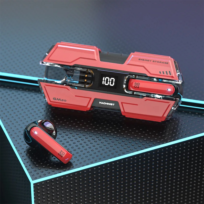 Futuristic TWS Bluetooth HEADPHONES with Power Display, Universal Compatible TC04 - Red