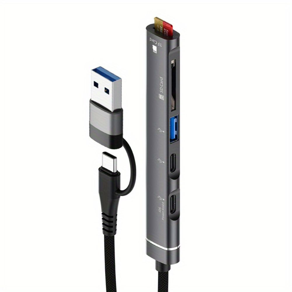 5-in-1 USB Hub Multi-Port Adapter w/SD Card Reader, Type C & USB Charging Station, Black TC07