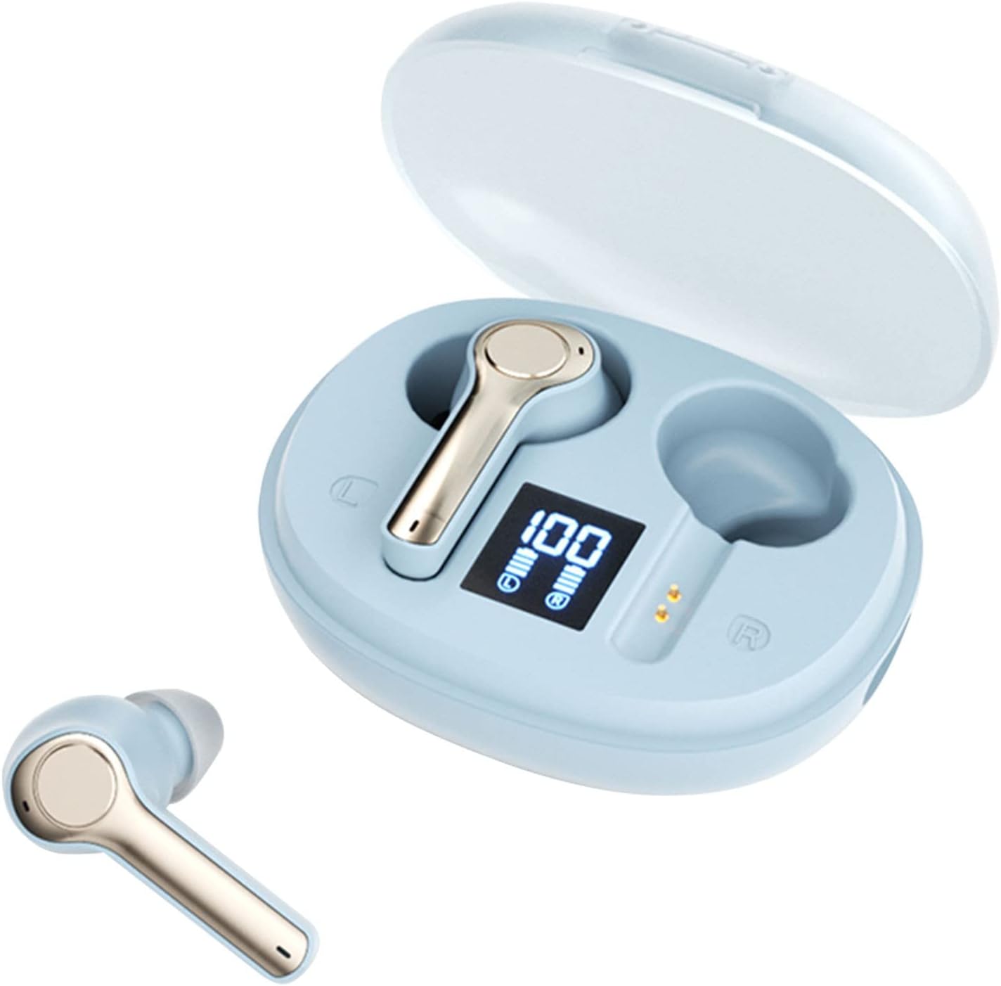 Supreme Sound TWS Bluetooth Earbuds: Full In-Ear, Battery Display, Universal Fit (Light Blue)