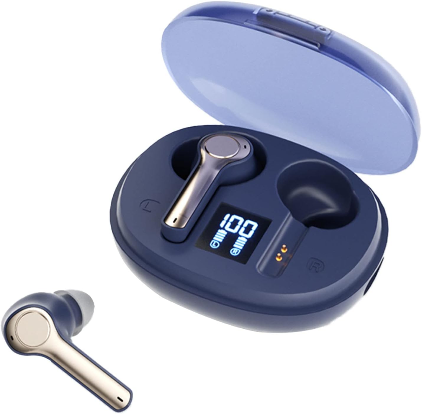 Supreme Sound TWS Bluetooth Earbuds: Full In-Ear, ADVANCED Battery Display, Universal (Navy)