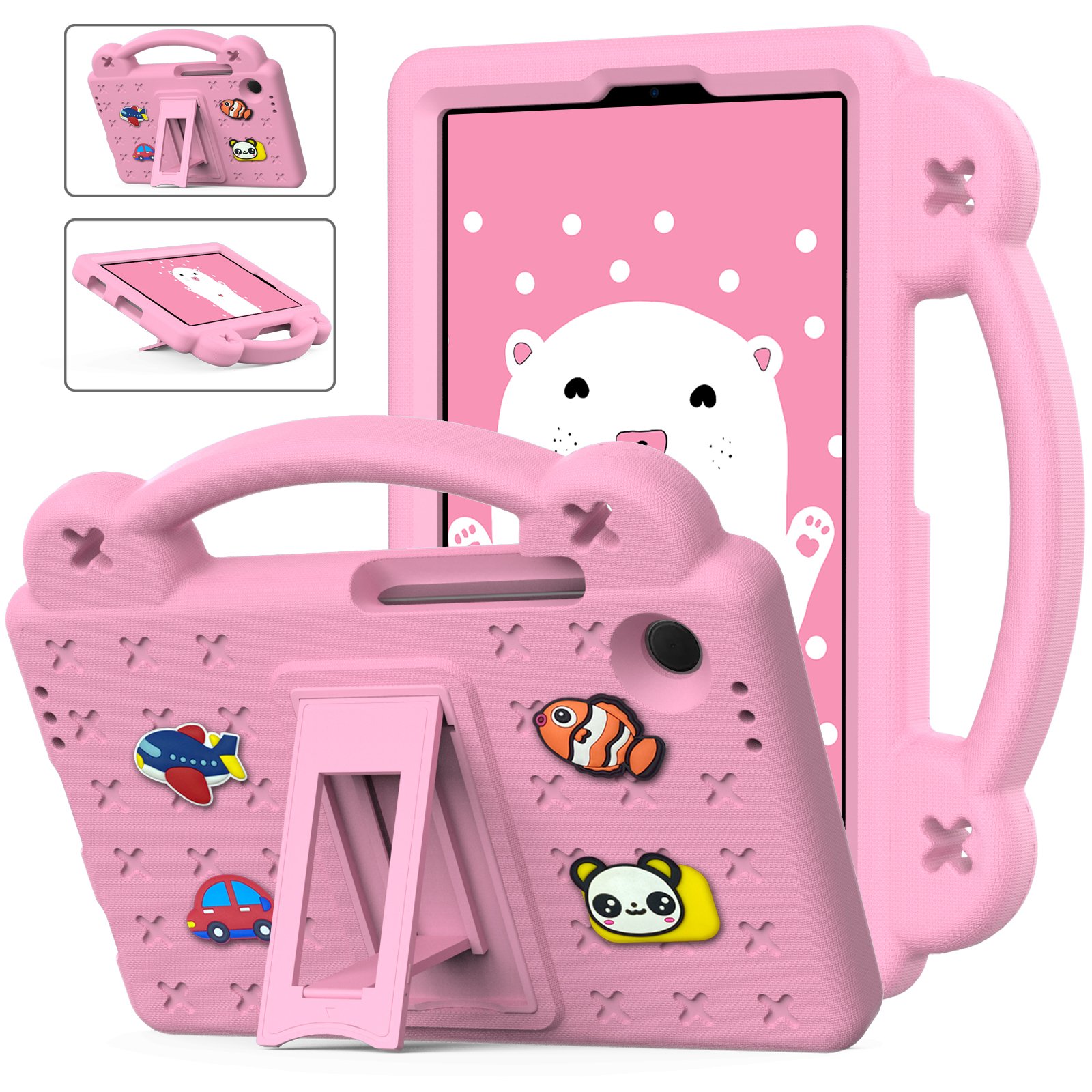 Kid-Friendly Galaxy Tab A9 Case: Shockproof HANDLE, Kickstand, Durable Protection (Hot Pink)