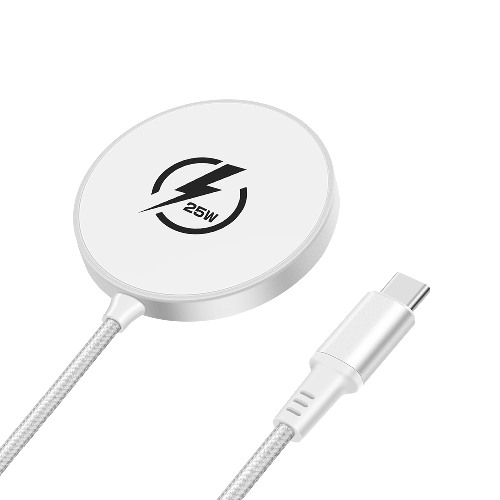 25W Magnetic MagSafe Wireless Charger with Foldable Kickstand in White