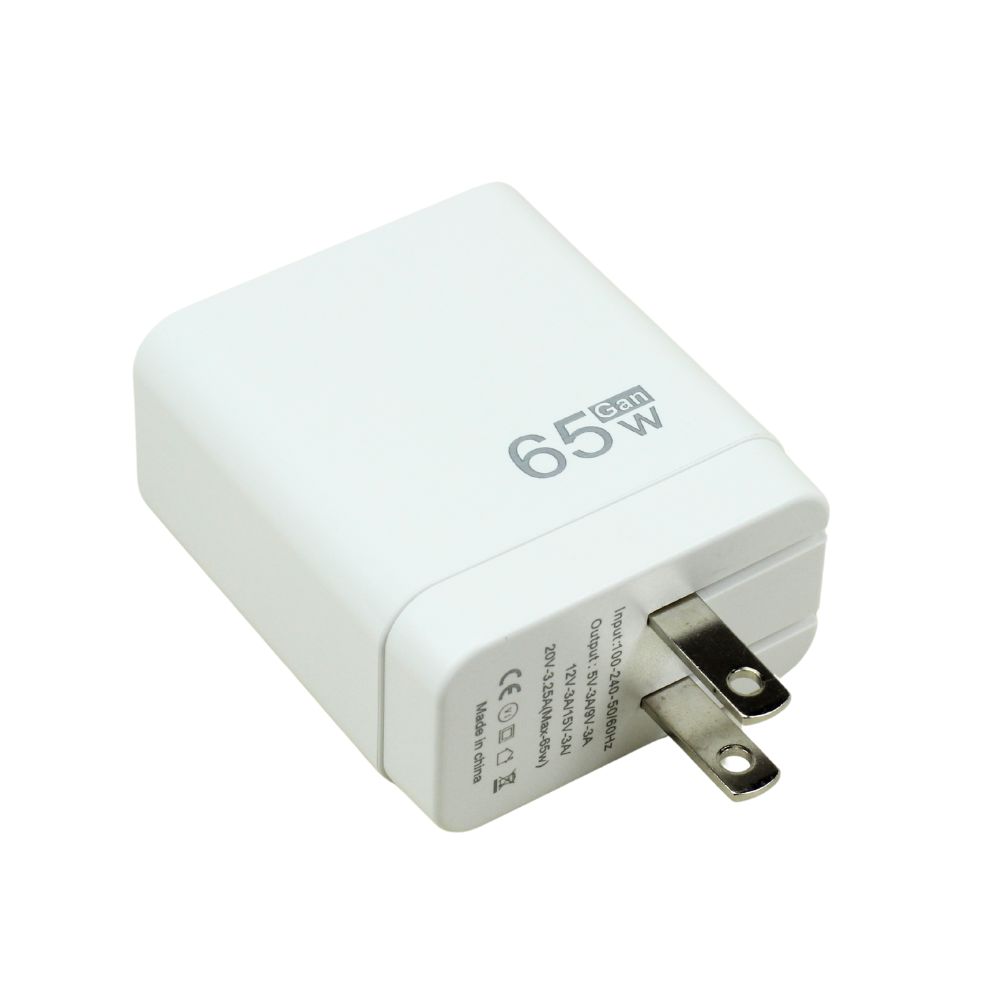 65W GaN USB-C Wall Charger Fast Charging PD Power Adapter for MacBook & Phones, White