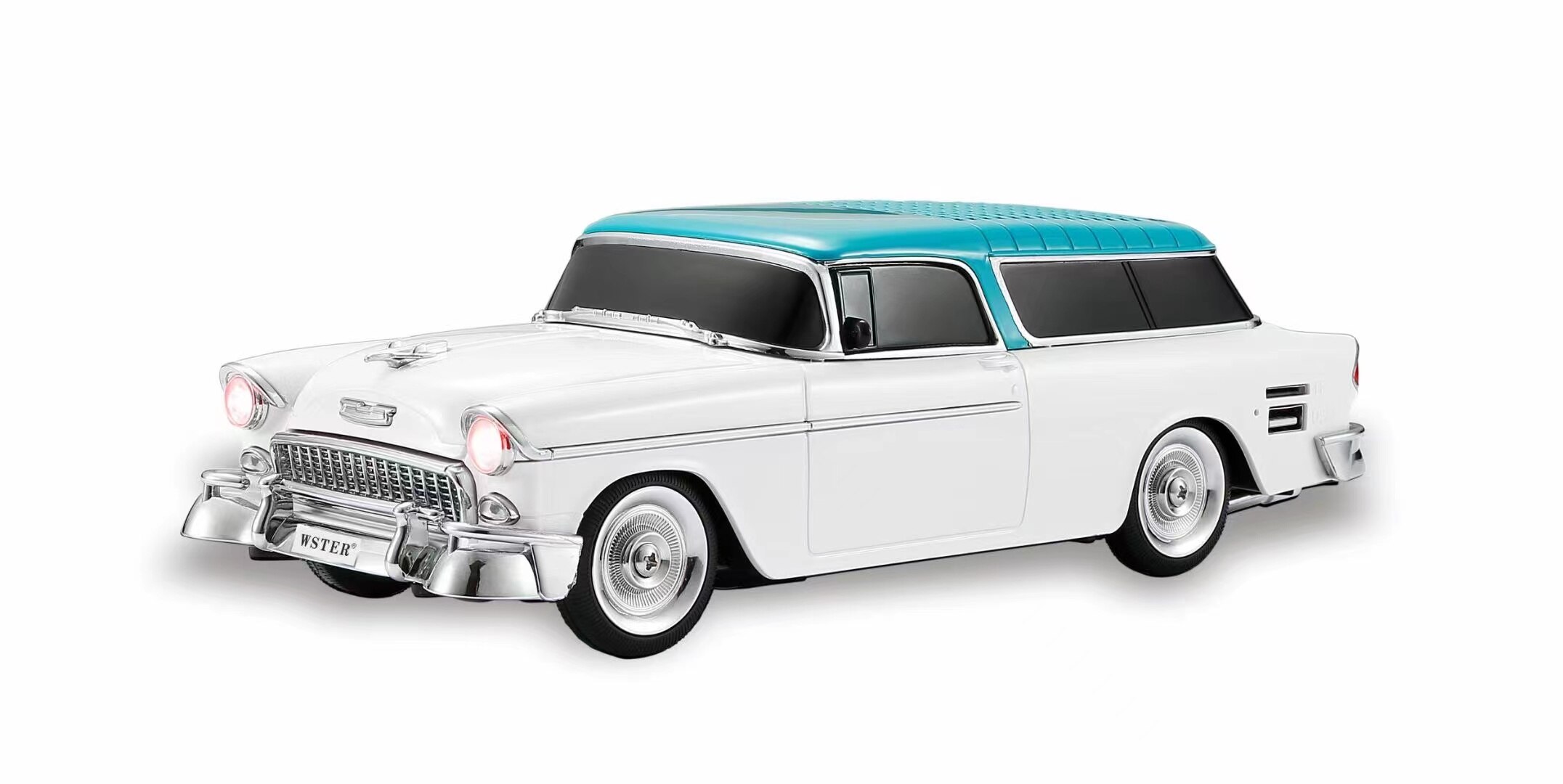 Retro CAR Bluetooth Speaker: LED Lights, Vinyl Roof Design, Wireless AUDIO for Phones (White)